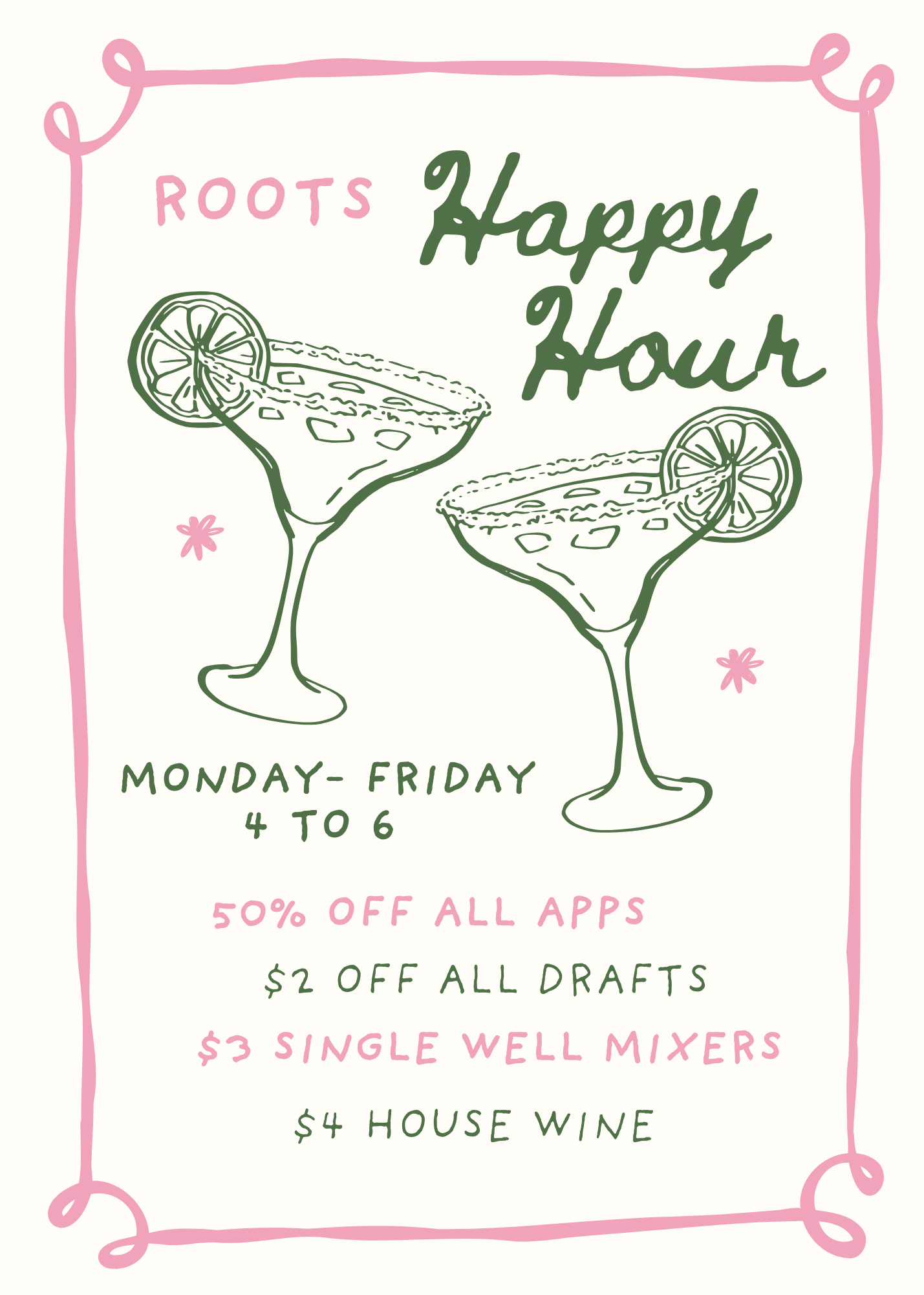 Roots happy hour